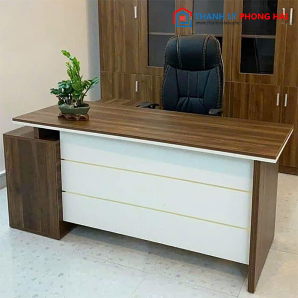 Thanh Lý Bàn Giám Đốc Gỗ Chữ L Nâu Trắng Mới 99%