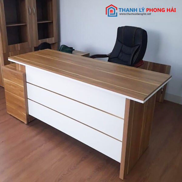 Thanh Lý Bàn Giám Đốc Gỗ Chữ L Vàng Trắng Mới 99%