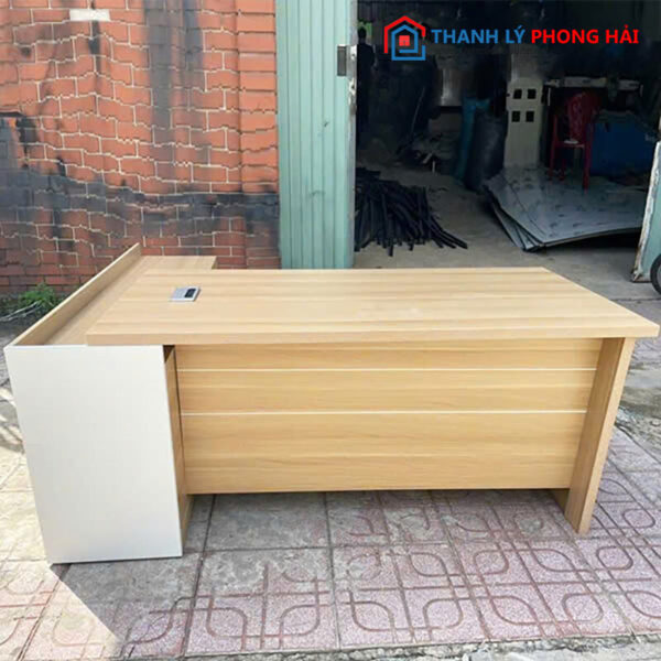 Thanh Lý Bàn Giám Đốc Góc L Gỗ Trắng Vàng Mới 99%