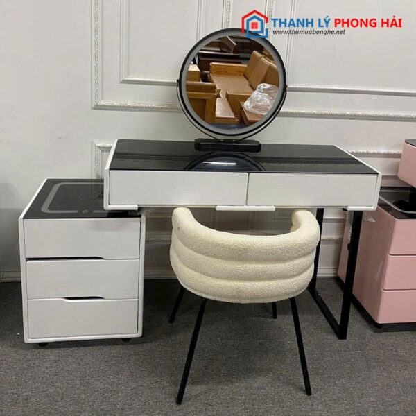Thanh Lý Bàn Trang Điểm Mặt Kính Đen Gương Tròn Mới 99%
