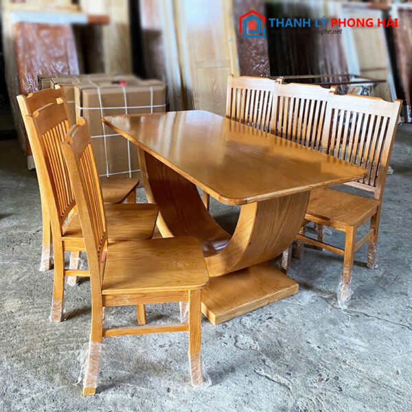 Thanh Lý Bộ Bàn Ăn Gỗ Sồi 6 Ghế Mới 99%