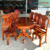 Thanh Lý Bộ Bàn Ăn Mặt Oval Gỗ Tràm 8 Ghế Mới 99%
