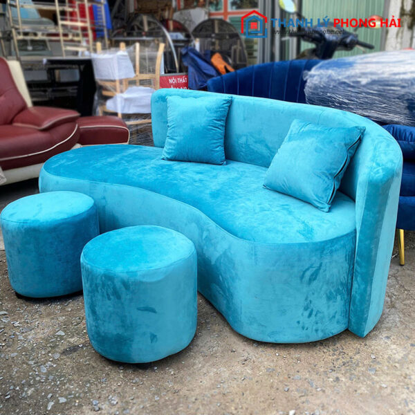 Thanh Lý Bộ Sofa Hạt Đậu Dáng Cong Xanh Dương Mới 99%