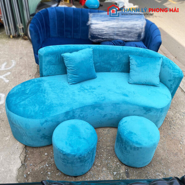 Thanh Lý Bộ Sofa Hạt Đậu Dáng Cong Xanh Dương Mới 99%