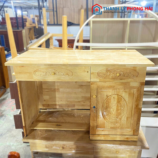 Thanh Lý Bàn Gỗ Cao Su 1m2 Kèm Tủ Mới 99%