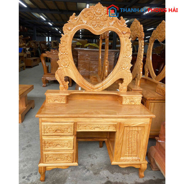 Thanh Lý Bàn Trang Điểm Gương Trái Tim Gỗ Gõ Đỏ 1m1 Mới 99%