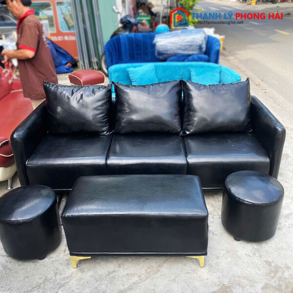 Thanh Lý Bộ Sofa Da Đen 2m Mới 99%
