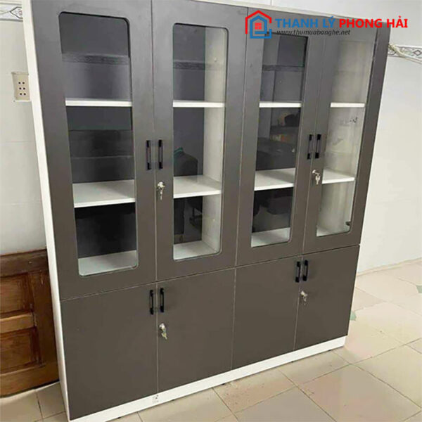Thanh Lý Tủ Hồ Sơ 1m8 Cánh Kính Màu Xám Mới 99%