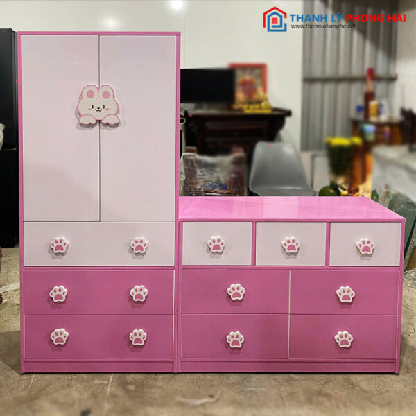 Thanh Lý Hệ Tủ Trẻ Em 1m6 Nhiều Ngăn Mới 99% màu hồng