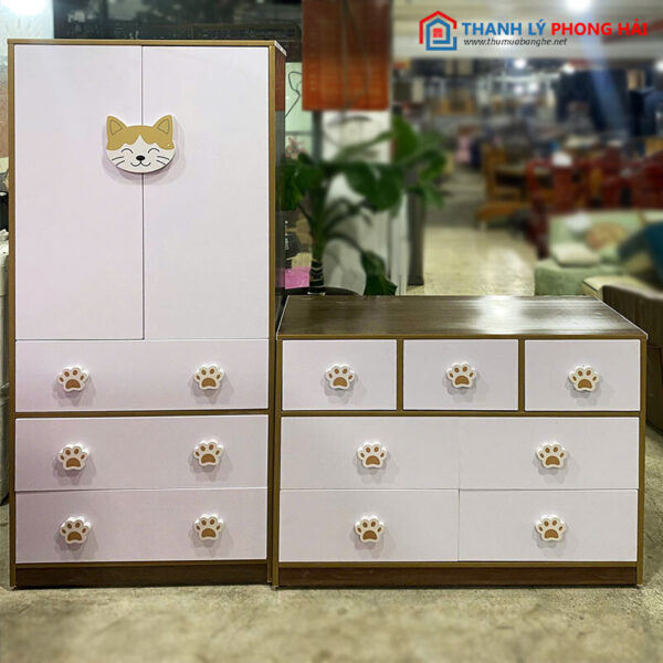 Thanh Lý Hệ Tủ Trẻ Em 1m6 Nhiều Ngăn Mới 99% màu xám gỗ