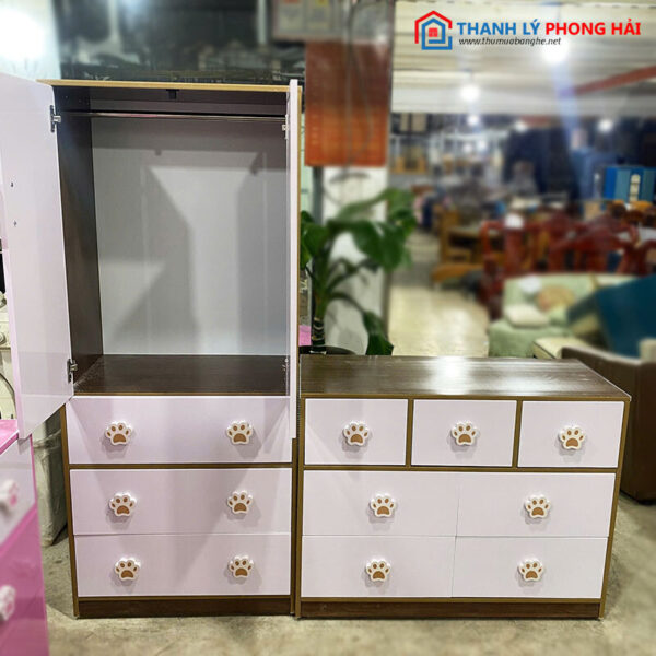 Thanh Lý Hệ Tủ Trẻ Em 1m6 Nhiều Ngăn Mới 99% màu xám gỗ mở cửa