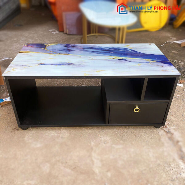Thanh Lý Bàn Sofa 1m Mặt Kính Vân Đá Xanh Trắng Mới 99%