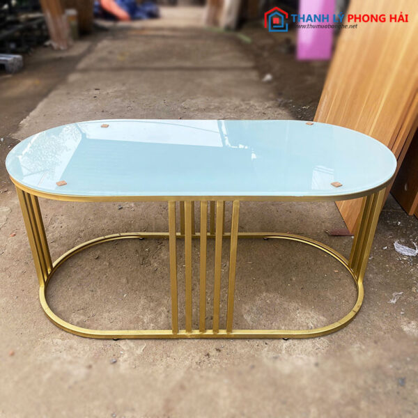 Thanh Lý Bàn Sofa Oval 90cm Mặt Kính Trắng Mới 99%