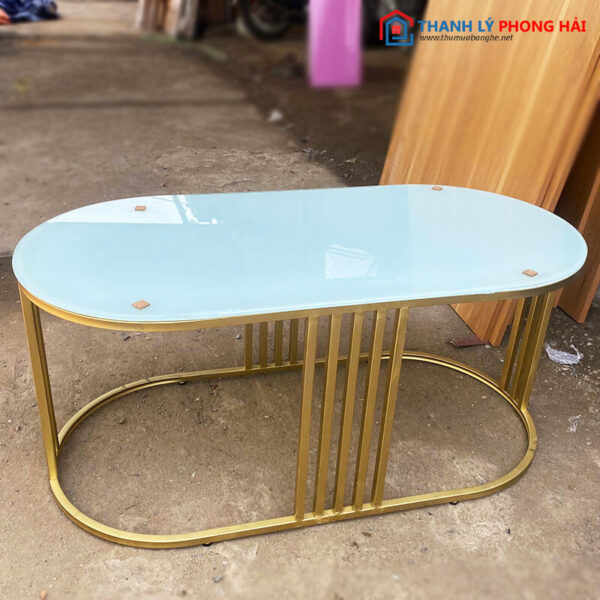 Thanh Lý Bàn Sofa Oval 90cm Mặt Kính Trắng Mới 99%