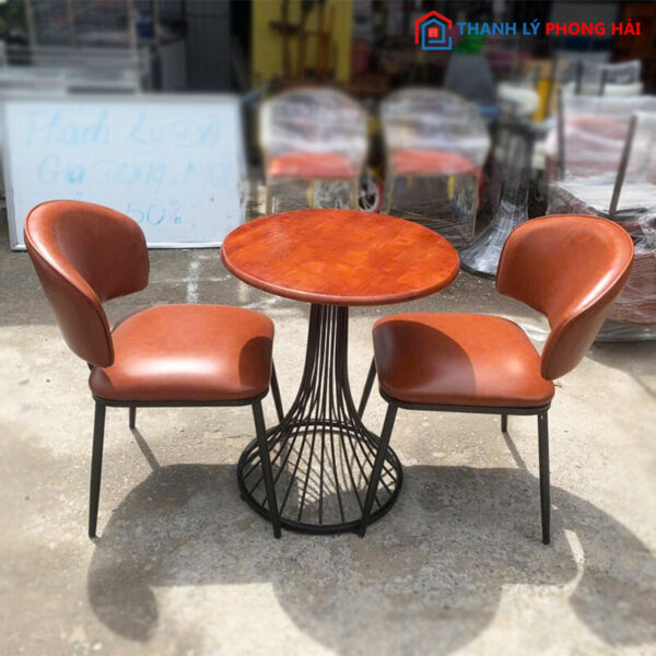 Thanh Lý Bộ Bàn Ghế Cafe Da May Viền Mới 99%