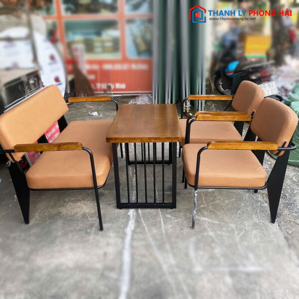Thanh Lý Bộ Bàn Ghế Sofa Cafe Đệm Nâu 1m2 Mới 99%