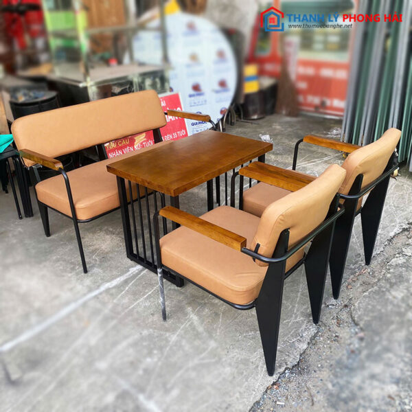 Thanh Lý Bộ Bàn Ghế Sofa Cafe Đệm Nâu 1m2 Mới 99%