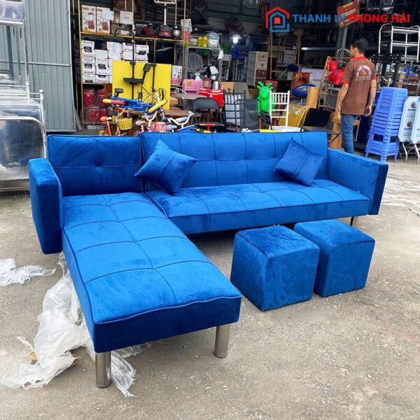 Thanh Lý Bộ Sofa Bed Nhung 2m6 Góc L Mới 99%