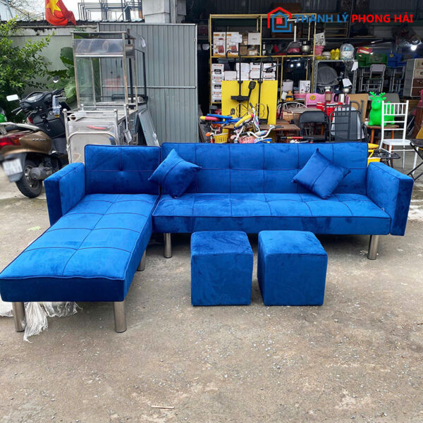 Thanh Lý Bộ Sofa Bed Nhung 2m6 Góc L Mới 99%