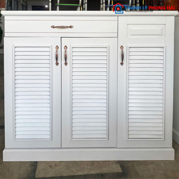 Thanh Lý Tủ Giày Gỗ Cao Su 3 Cánh 1m Cửa Lá Sách màu trắng