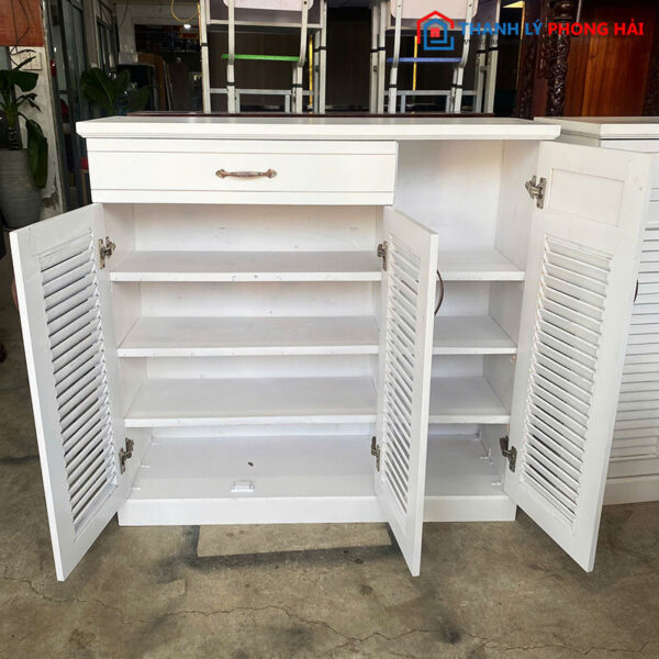 Thanh Lý Tủ Giày Gỗ Cao Su 3 Cánh 1m Cửa Lá Sách màu trắng