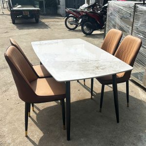 Bộ Bàn Ăn Mặt Đá 1m4 Kèm 4 Ghế Da Mới 99% (Nhiều Màu)