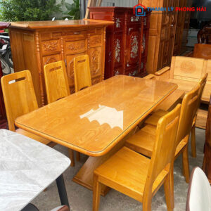 Bộ Bàn Ăn Gỗ Sồi 1m6 Chân Chữ K Mới 99%