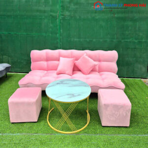 Sofa Bed Bọc Nhung Hồng Kèm Bàn Trà Mới 99% (Nhiều Mẫu)