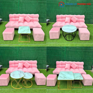 Sofa Bed Bọc Nhung Hồng Kèm Bàn Trà Mới 99% (Nhiều Mẫu)