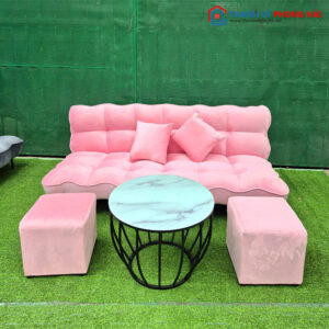Sofa Bed Bọc Nhung Hồng Kèm Bàn Trà Mới 99% (Nhiều Mẫu)