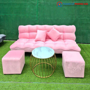 Sofa Bed Bọc Nhung Hồng Kèm Bàn Trà Mới 99% (Nhiều Mẫu)