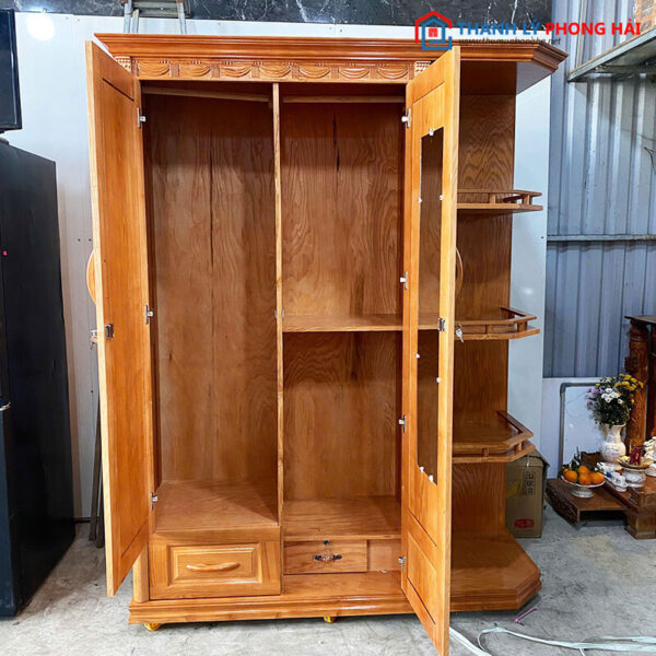 Tủ Quần Áo Gỗ Sồi 1m6 Kèm Kệ Trưng Bày Mới 99%