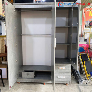 Thanh Lý Tủ Quần Áo MDF 1m4 Màu Xám Mới 99%