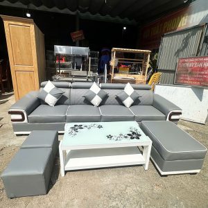 Bộ Sofa Da 2m9 Cao Cấp Màu Xám Mới 99%