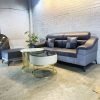 Bộ Sofa Da Xám Ghép Góc L Kèm Bàn Trà Đôi Vân Đá Mới 99%