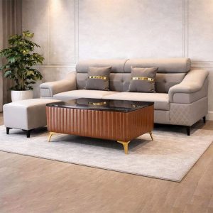 Bộ Sofa Da Xám Phối Cam Kèm Đôn Ghép Góc L Mới 99%