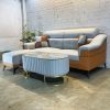 Bộ Sofa Da Xám Phối Cam Kèm Đôn Ghép Góc L Mới 99%