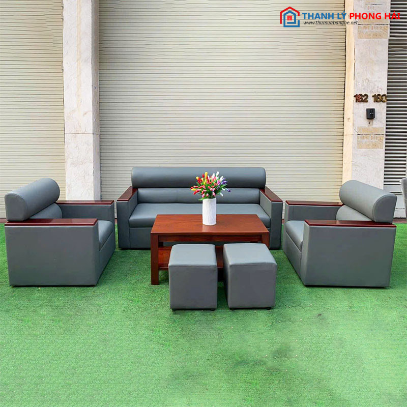 Bộ Sofa Da Xám Phối Tay Gỗ Mới 99% bo-sofa-da-xam-phoi-tay-go-moi-99 Bộ Sofa Da Xám Phối Tay Gỗ Mới 99%