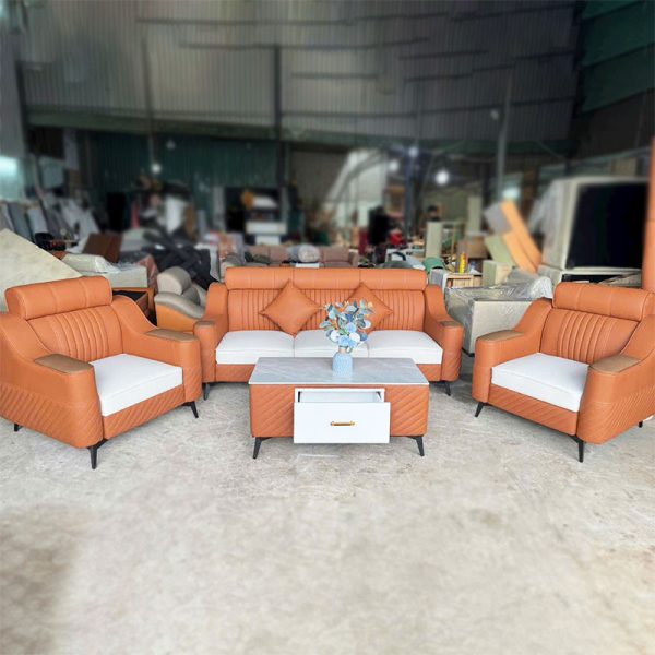 Bộ Sofa Simili Cao Cấp 2m1 Màu Cam Mới 99%