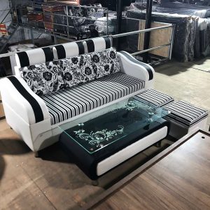 Sofa 3 Chỗ Ngồi Bọc Da Sọc Trắng Đen Mới 99%