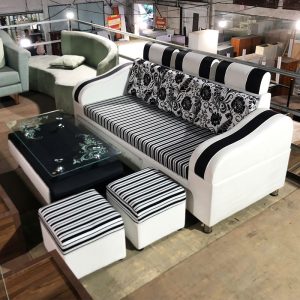 Sofa 3 Chỗ Ngồi Bọc Da Sọc Trắng Đen Mới 99%