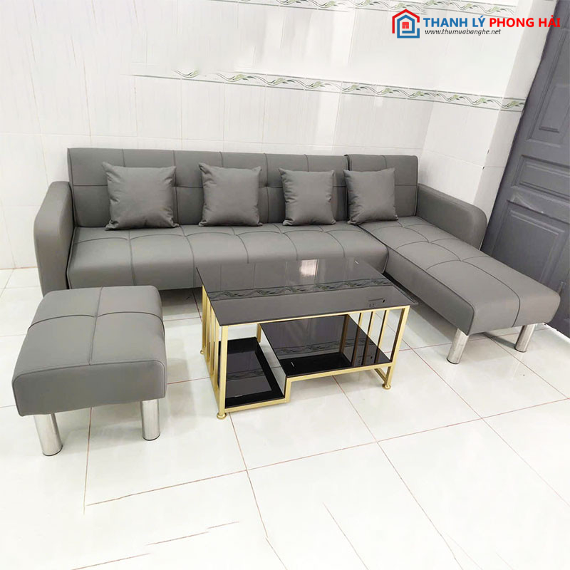 Sofa Bed Góc L Màu Xám Bọc Da Kèm Bàn Trà Kính Đen Mới 99%   sofa-bed-goc-l-mau-xam-boc-da Sofa Bed Góc L Màu Xám Bọc Da Kèm Bàn Trà Kính Đen Mới 99%