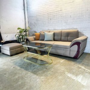 Sofa Da Kèm Đôn Lớn Và Bàn Trà 2 Tầng Mới 99%
