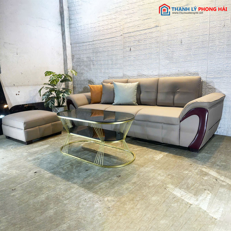 Sofa Da Kèm Đôn Lớn Và Bàn Trà 2 Tầng Mới 99% sofa-da-kem-don-lon-va-ban-tra-2-tang-1 Sofa Da Kèm Đôn Lớn Và Bàn Trà 2 Tầng Mới 99%