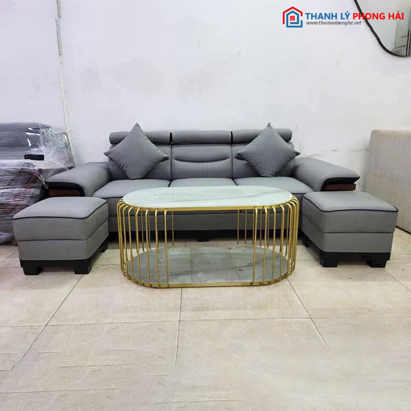 Sofa Da Xám 2m5 Kèm 2 Đôn Mới 99%   sofa-da-xam-2m5-kem-2-don-moi-99 Sofa Da Xám 2m5 Kèm 2 Đôn Mới 99%