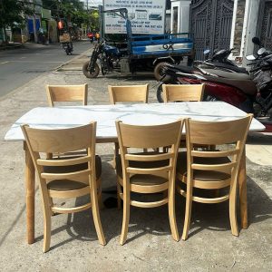 Bộ Bàn Ăn Cabin 1m6 Mặt Đá Kèm 6 Ghế Mới 99%