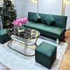 Băng Sofa Bed Màu Xanh Bọc Da Kèm Bàn Trà Mới 99%