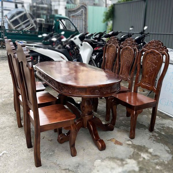 Bộ Bàn Ăn Gỗ Tự Nhiên 6 Ghế 1m58 Mới 99%