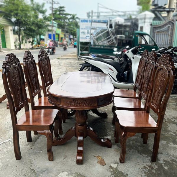 Bộ Bàn Ăn Gỗ Tự Nhiên 6 Ghế 1m58 Mới 99%