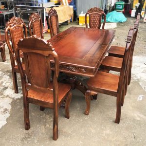 Bộ Bàn Ăn Gỗ Tự Nhiên Mặt Vuông 1m93 8 Ghế Mới 99%